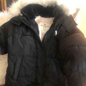 Boys down like winter jacket with attached white soft lining with fur like trim